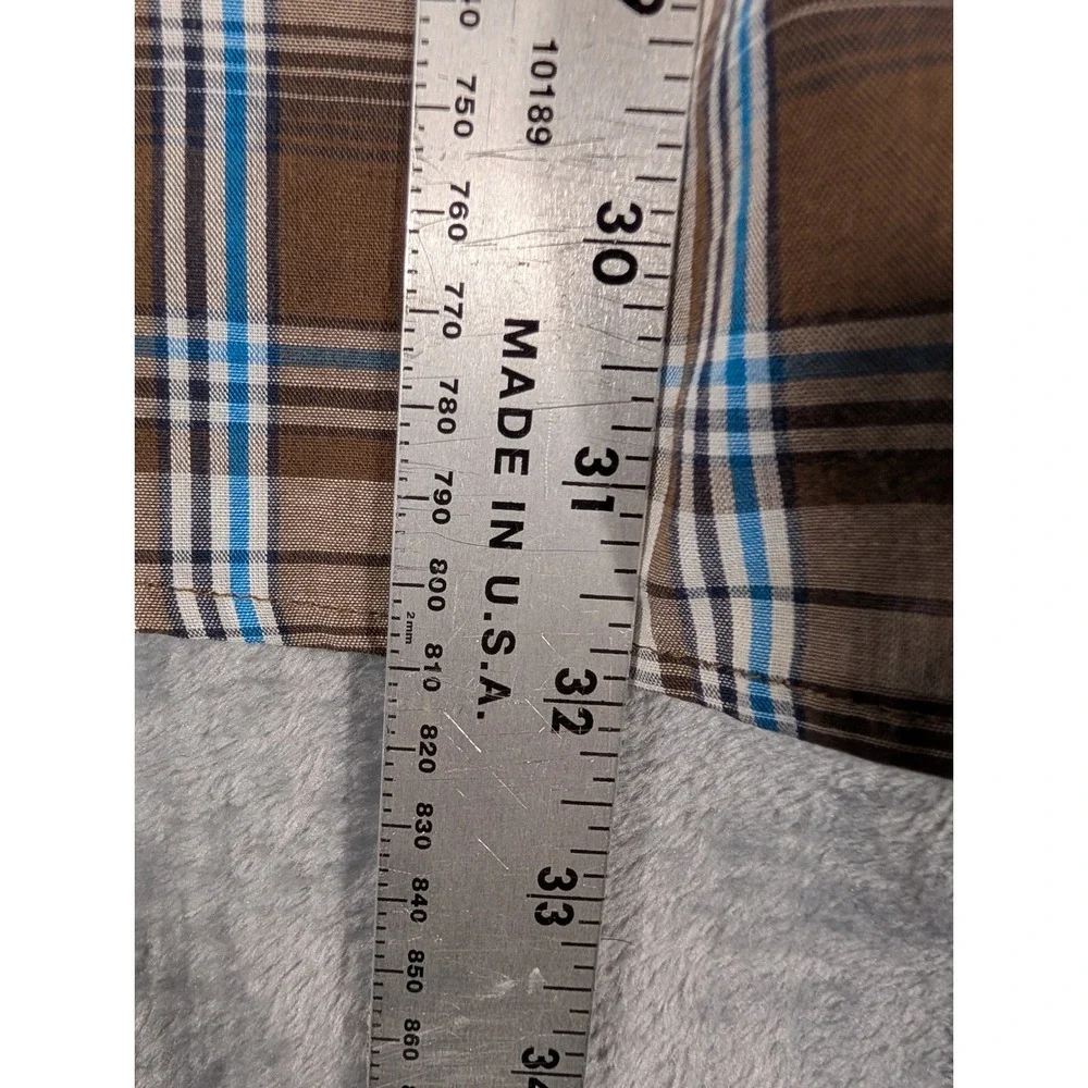 Plains Western Wear Mens Brown Blue Plaid Short Sleeve Pearl Snap Shirt Medium - Picture 11 of 12